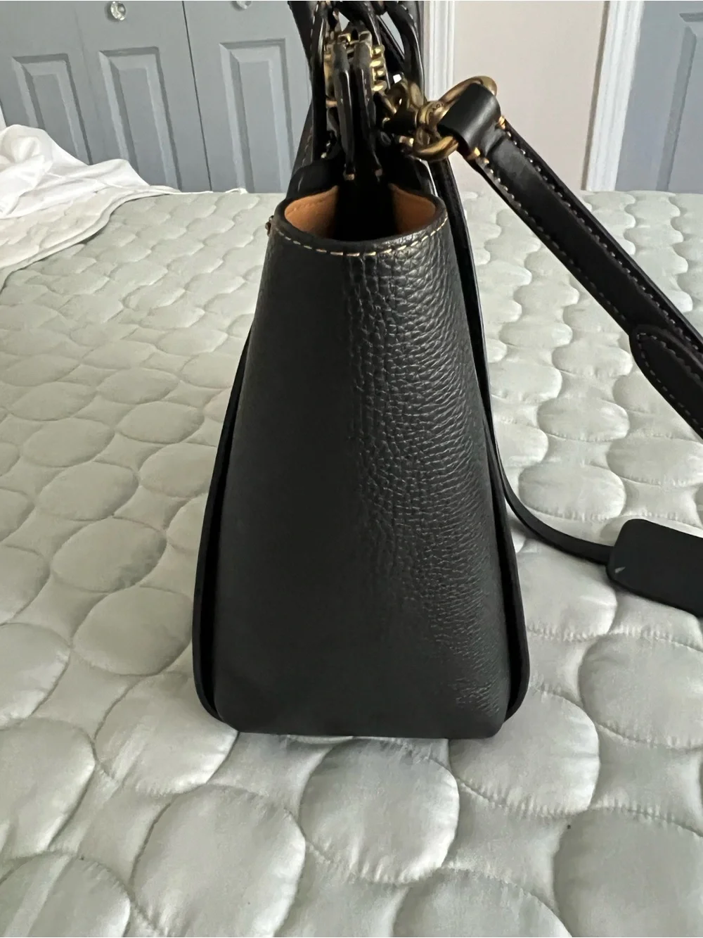 COACH Black Leather mixed leather Troupe Tote satchel with Gold-Tone Hardware